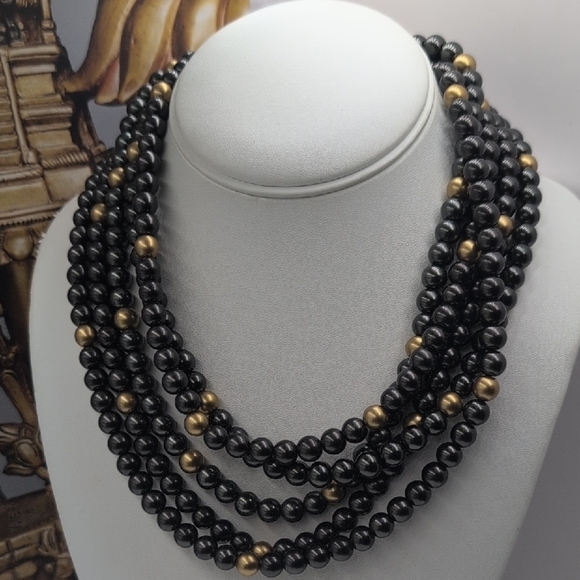 Stunning LRL Black, Gunmetal & Gold Bead Layered Statement Necklace - Picture 6 of 7